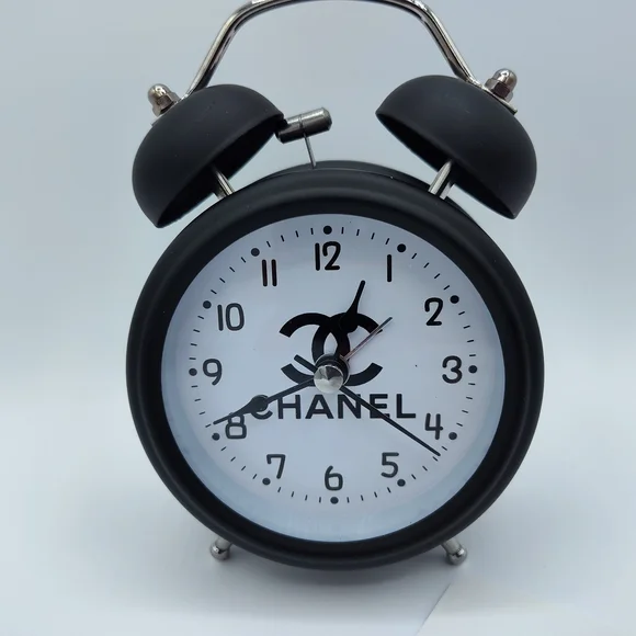 CHANEL Black Twin Bell Alarm Clock CC Logo Desk Vanity Rare Collector WORKS - Picture 3 of 5